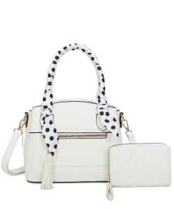 Scarf Top Handle Satchel 2-in-1 Set LF477S2 WHITE